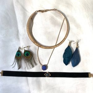 Blue gold chokers and earrings